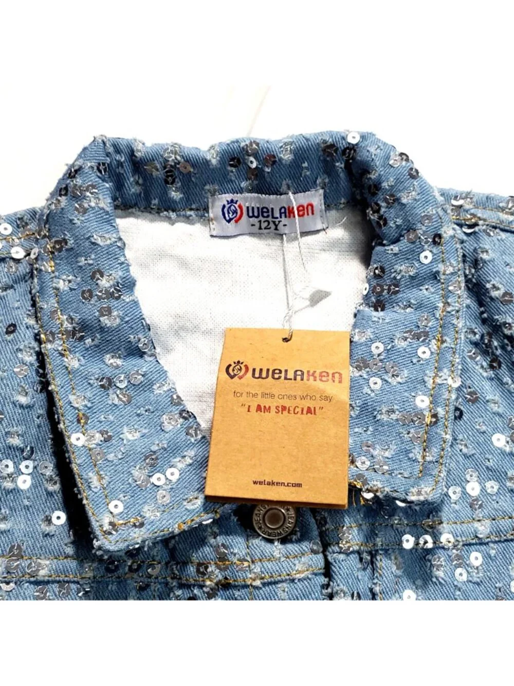 Welaken Girls Light Blue Jacket With Sequins Size 12Y 90% Cotton 10% Elastane